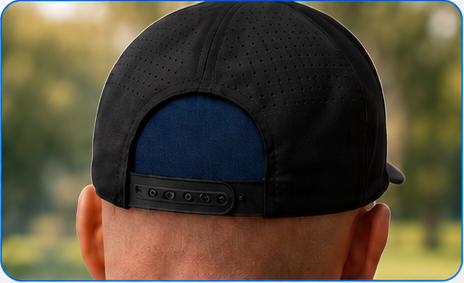 Black snapback with Baldies Hat Hole Shield attached
